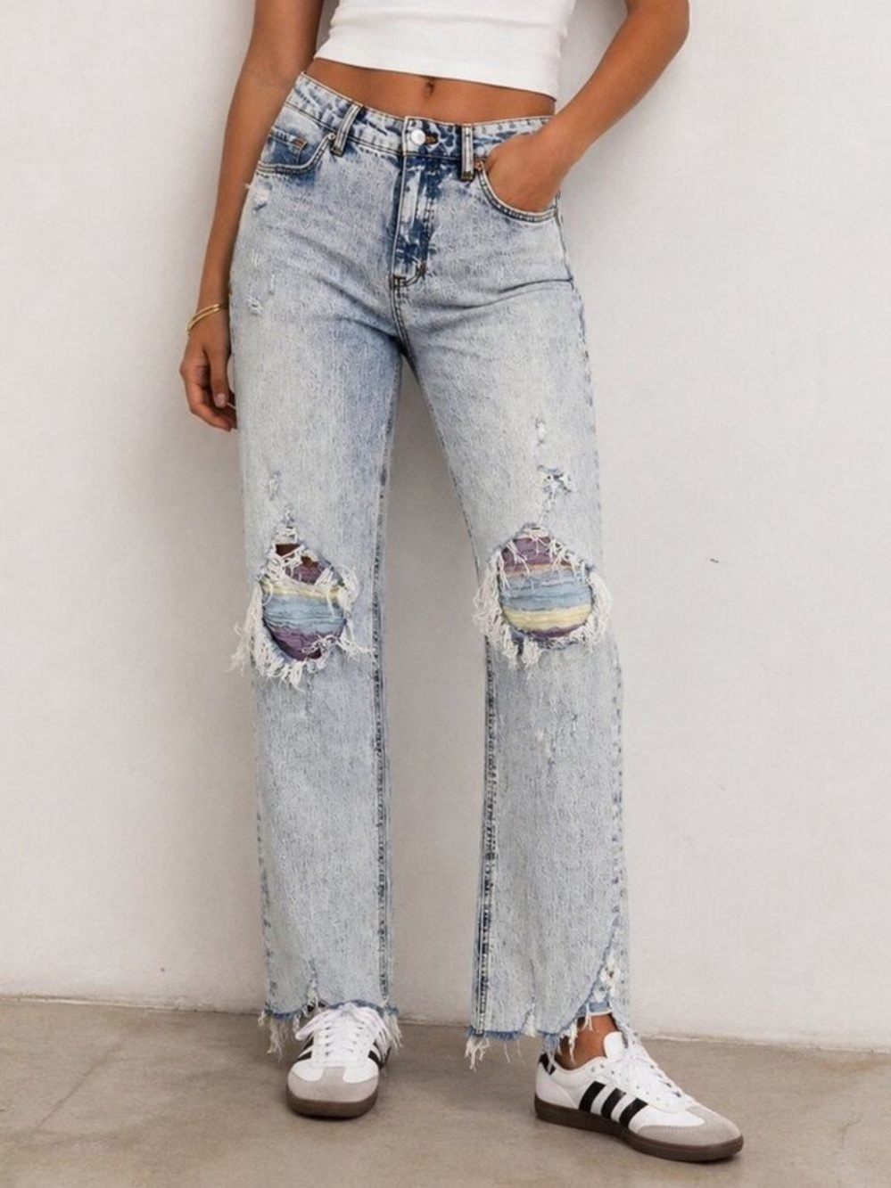 Pilcro Anthropologie Distressed Boho Patchwork Vintage Straight Jeans Sz. 32